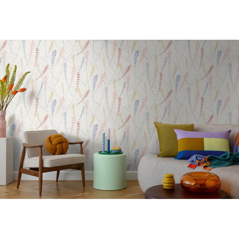 Vliestapete – bunte Blätterranken auf hellgrauem Hintergrund AS Creation (791462)