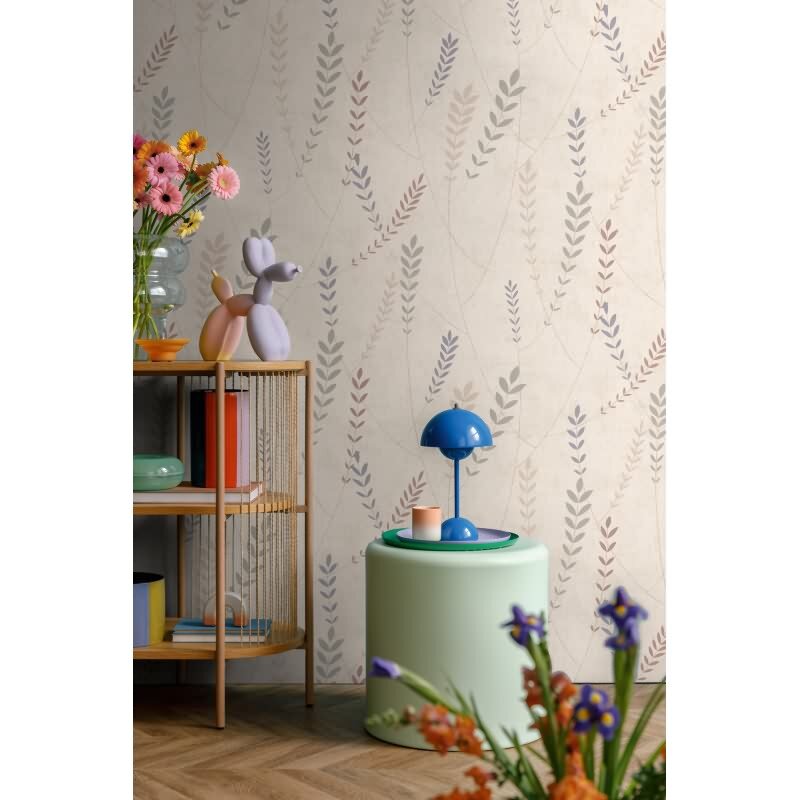 Vliestapete – zarte Blätterranken in Beige, Blau & Grau AS Creation (791463)