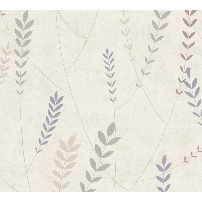 Vliestapete – zarte Blätterranken in Beige, Blau & Grau AS Creation (791463)