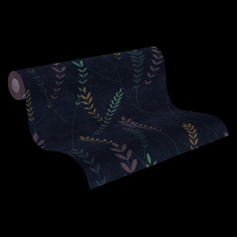 Vliestapete – zarte Blätterranken in Beige, Blau & Grau AS Creation (791463)