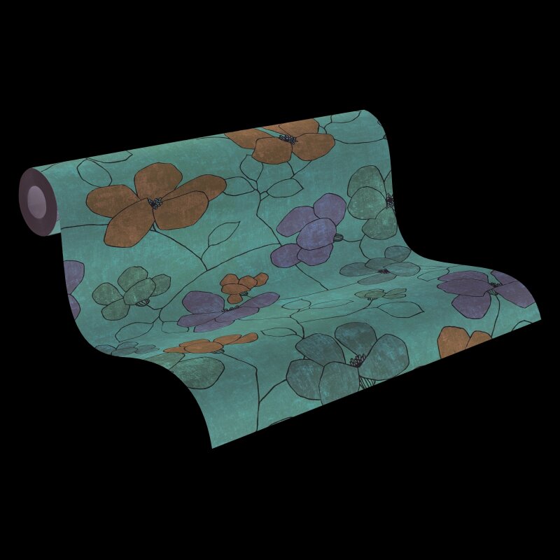 Vliestapete mit großen Blumen in Braun Blau Grün AS Creation (791471)