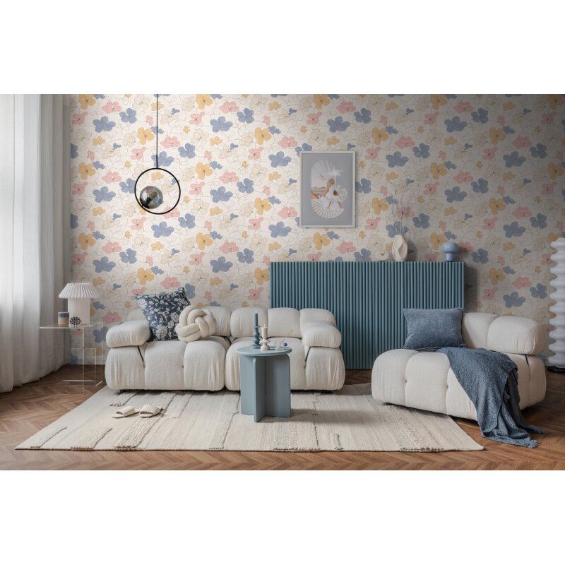 Vliestapete mit bunten Blumen in Blau, Rosa & Gelb AS Creation (791472)