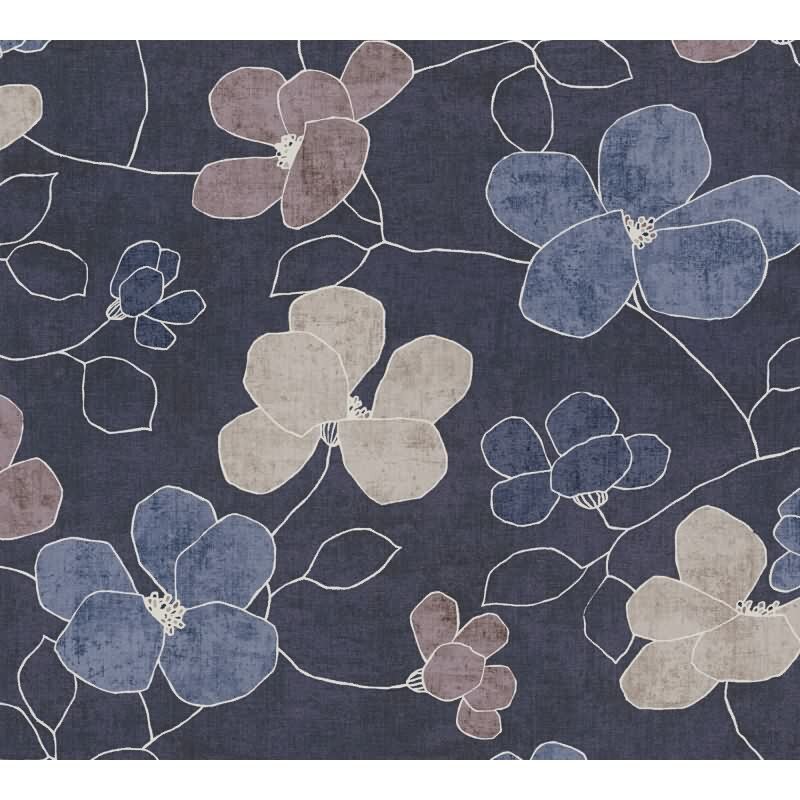 Vliestapete –dunkelblaue Blütentapete im skandinavischen Stil AS Creation (791474)