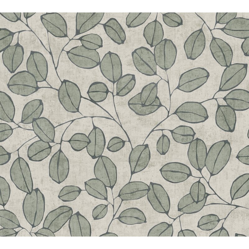 Vliestapete – grüne Blätter auf cremefarbenem Hintergrund AS Creation (791481)