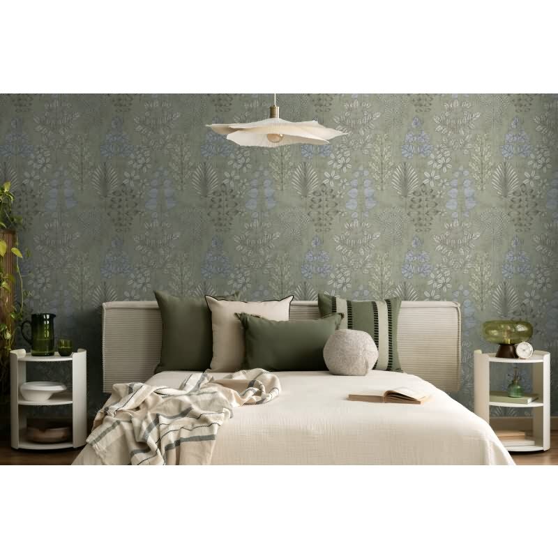 Vliestapete Grün/Blau mit skandinavischem Blättermix AS Creation (791491)