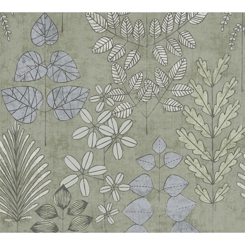 Vliestapete Grün/Blau mit skandinavischem Blättermix AS Creation (791491)