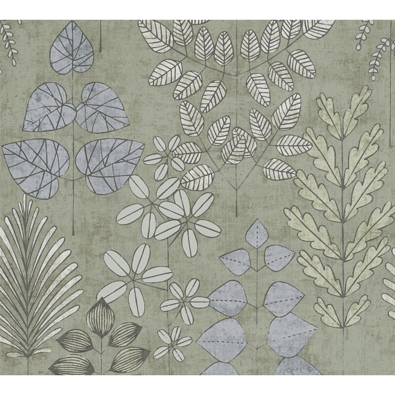 Vliestapete Grün/Blau mit skandinavischem Blättermix AS Creation (791491)