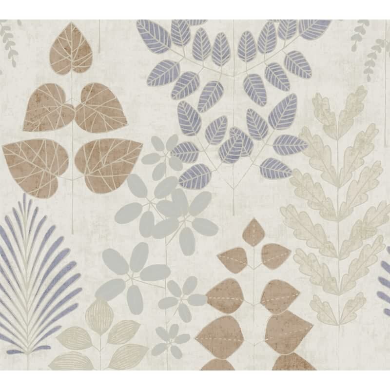 Vliestapete Beige mit blau-braunem skandinavischem Blättermuster AS Creation (791493)