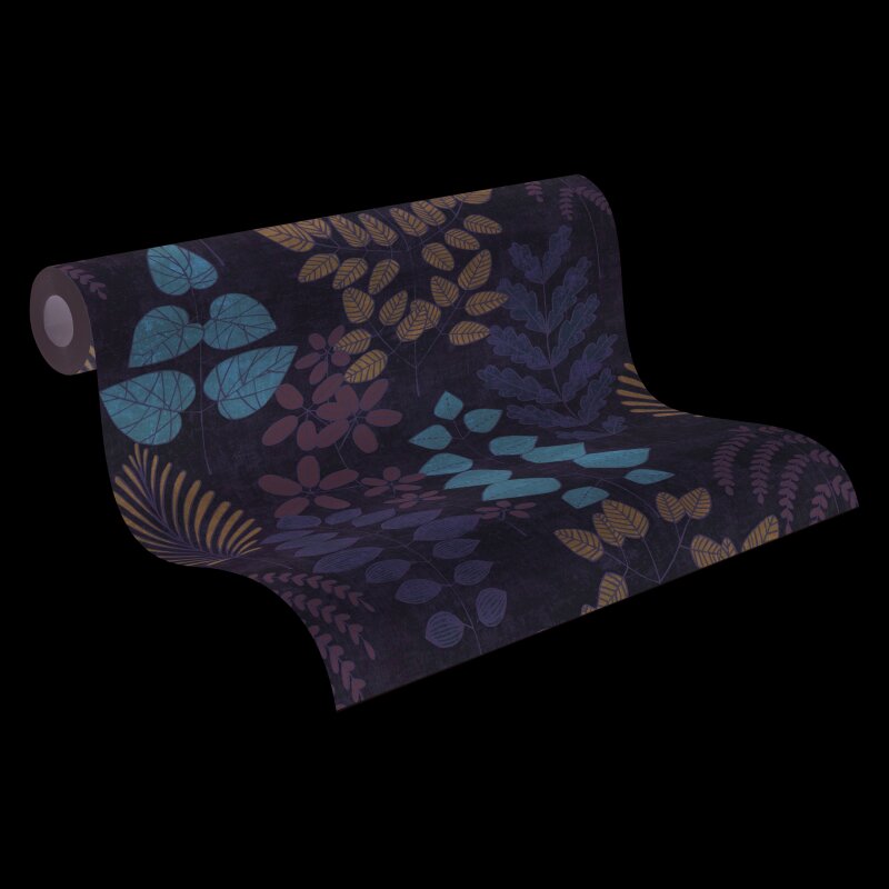 Vliestapete Beige mit blau-braunem skandinavischem Blättermuster AS Creation (791493)