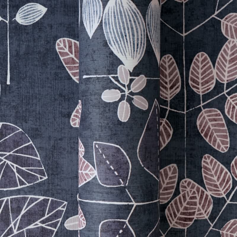 Vliestapete Dunkelblau mit lila-rosé skandinavischem Blattmix AS Creation (791494)