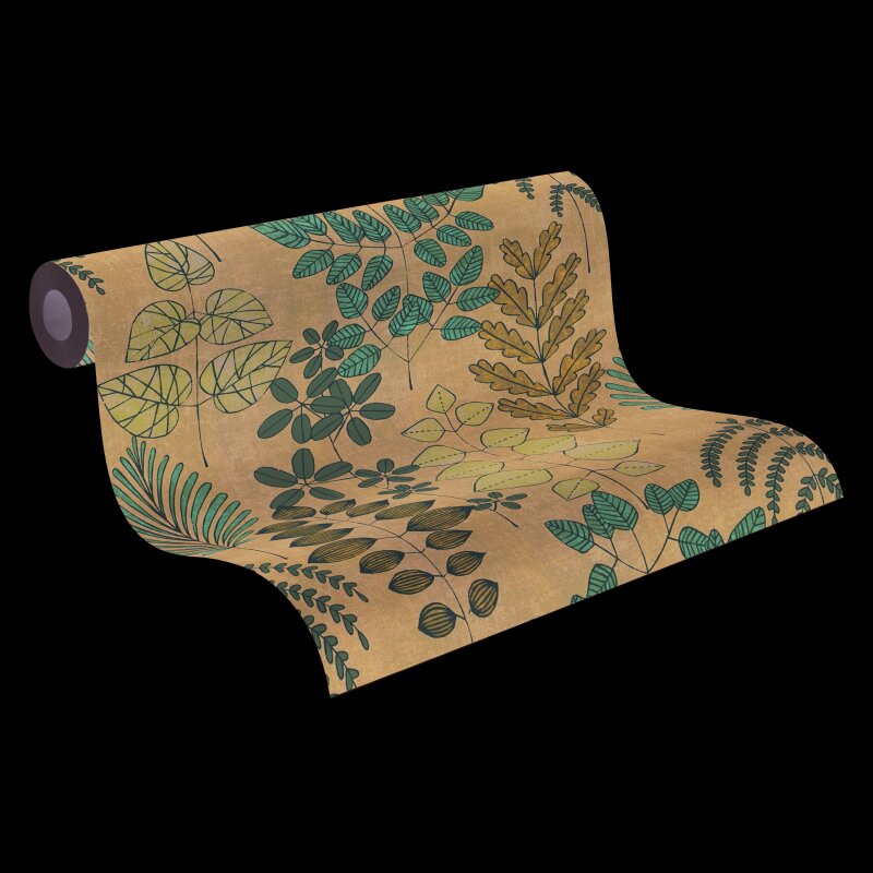 Vliestapete Dunkelblau mit lila-rosé skandinavischem Blattmix AS Creation (791494)