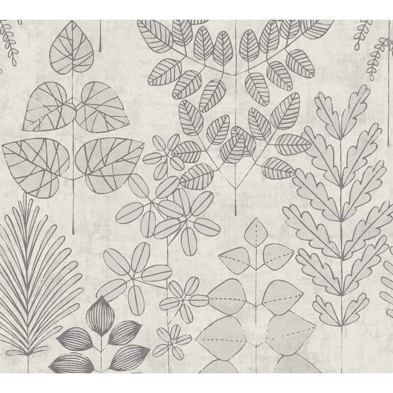 Vliestapete Grau mit skandinavischem Blättermuster AS Creation (791495)
