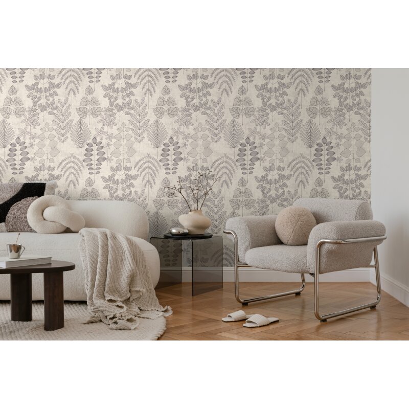 Vliestapete Grau mit skandinavischem Blättermuster AS Creation (791495)