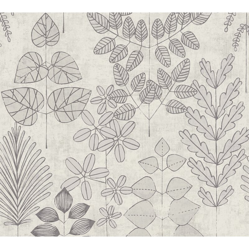 Vliestapete Grau mit skandinavischem Blättermuster AS Creation (791495)