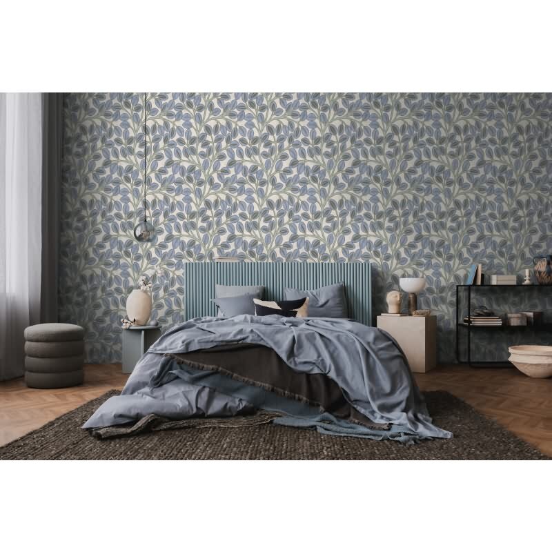 Vliestapete Blau/Grün mit modernem Blatt- und Astmotiv AS Creation (791501)