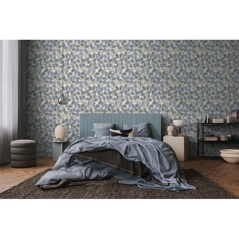 Vliestapete Blau/Grün mit modernem Blatt- und Astmotiv AS Creation (791501)