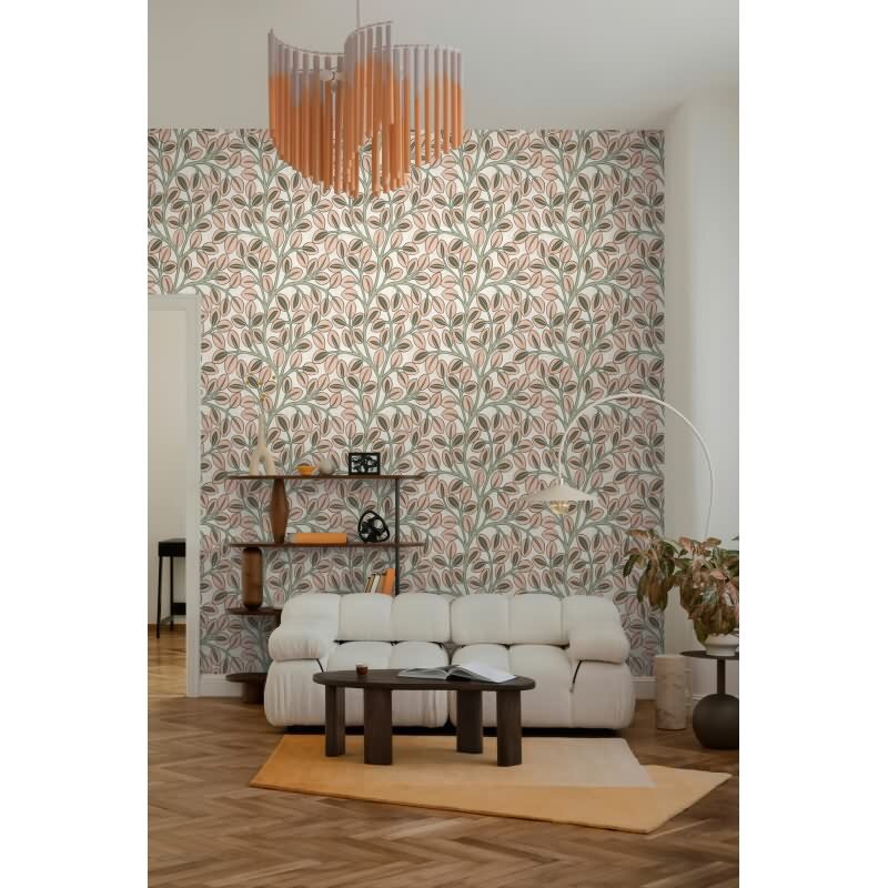 Vliestapete Rosa/Grün mit modernem Blatt- und Astmotiv AS Creation (791502)