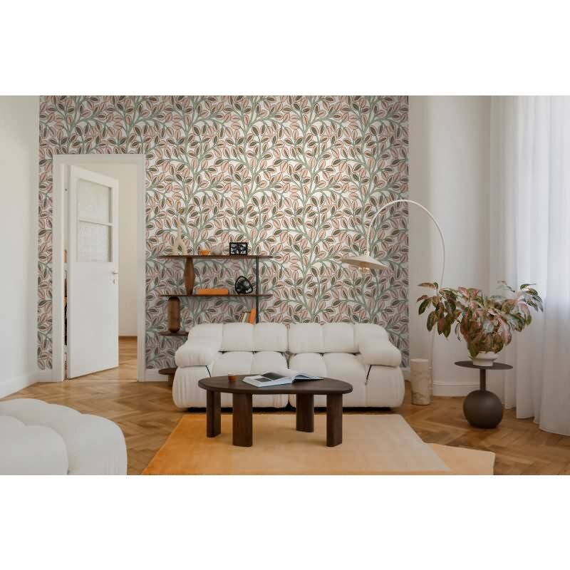 Vliestapete Rosa/Grün mit modernem Blatt- und Astmotiv AS Creation (791502)