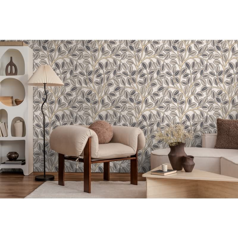 Vliestapete Beige/Grau mit stilisiertem Blatt- und Astmotiv AS Creation (791503)
