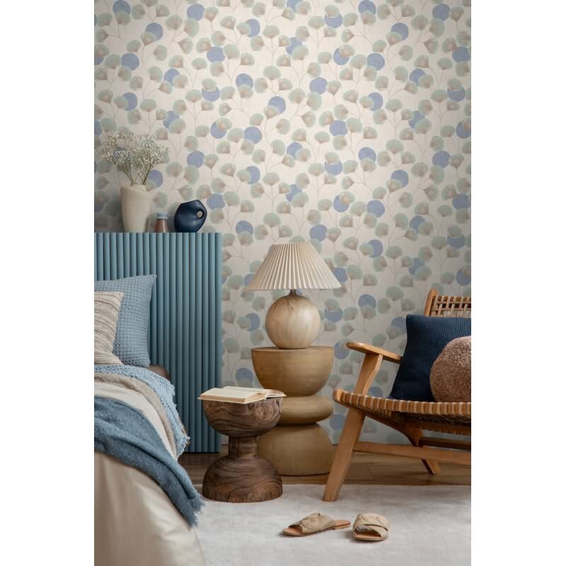 Vliestapete Blau/Beige mit modernem floralen Design AS Creation (791511)