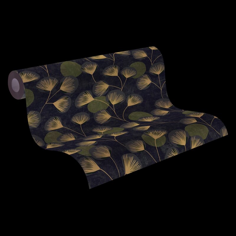 Vliestapete Blau/Grau mit zartem floralen Blättermuster AS Creation (791512)