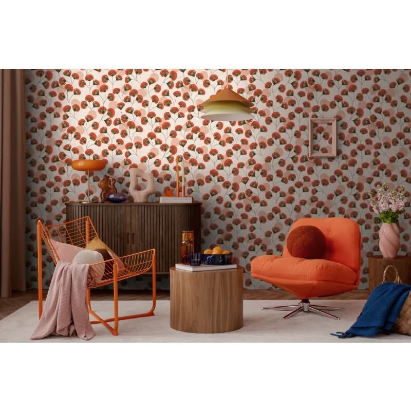 Vliestapete Rot/Rosa mit modernem floralen Blättermuster AS Creation (791513)