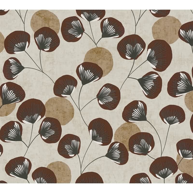 Vliestapete Braun/Beige mit modernem floralen Blättermuster AS Creation (791514)