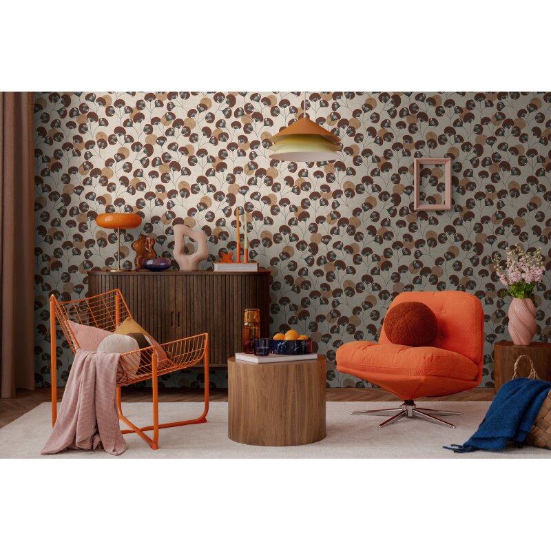 Vliestapete Braun/Beige mit modernem floralen Blättermuster AS Creation (791514)