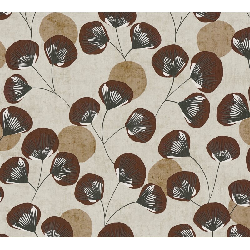 Vliestapete Braun/Beige mit modernem floralen Blättermuster AS Creation (791514)