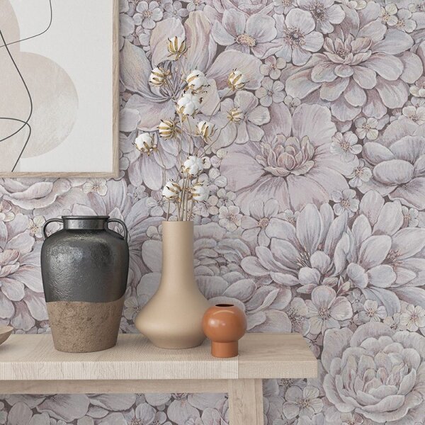 Tapete Grau, Silber, Pastellfarben, Rosa, Rose Marburg Vliestapete (33954)