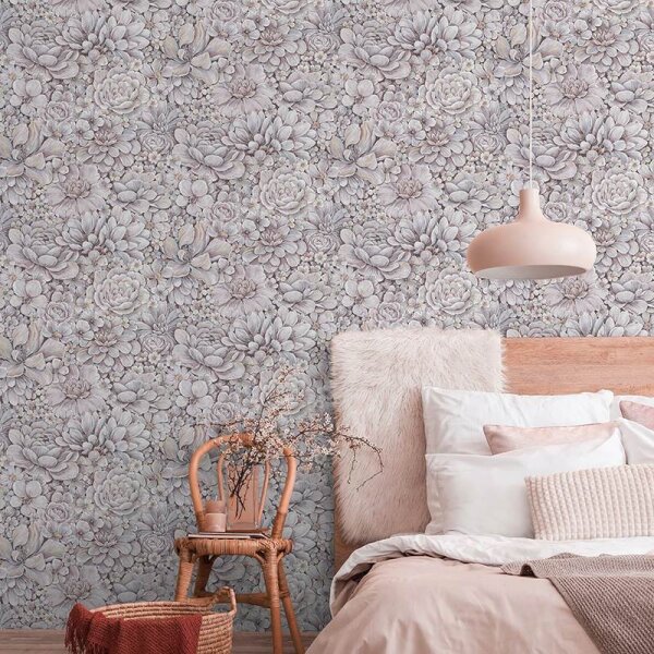 Tapete Grau, Silber, Pastellfarben, Rosa, Rose Marburg Vliestapete (33954)