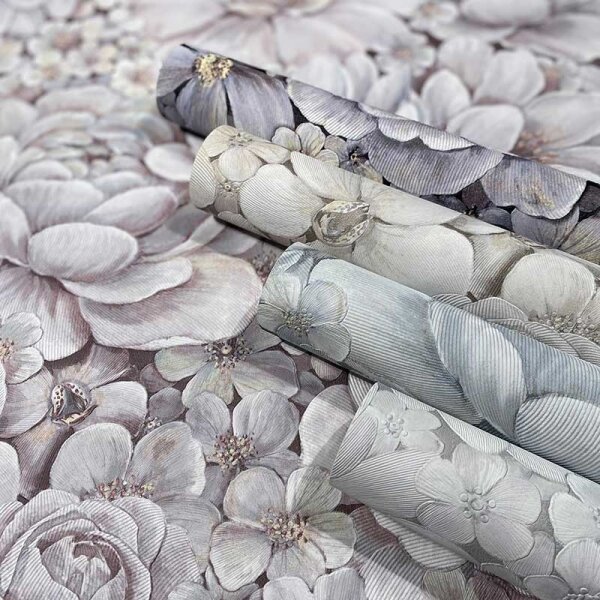 Tapete Grau, Silber, Pastellfarben, Rosa, Rose Marburg Vliestapete (33954)