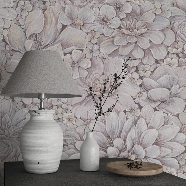 Tapete Grau, Silber, Pastellfarben, Rosa, Rose Marburg Vliestapete (33954)