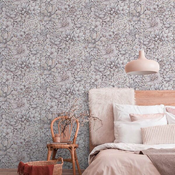 Tapete Grau, Silber, Pastellfarben, Rosa, Rose Marburg Vliestapete (33954)