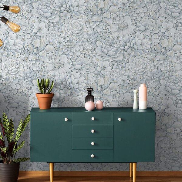 Tapete Blau, Grau, Silber, Pastellfarben Marburg Vliestapete (33953)