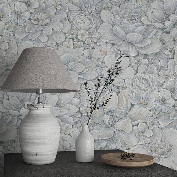 Tapete Blau, Grau, Silber, Pastellfarben Marburg Vliestapete (33953)