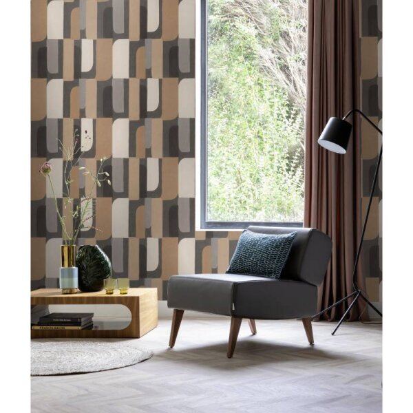 Tapete Braun, Greige, Schwarz, Anthrazit Rasch Vliestapete (330533)