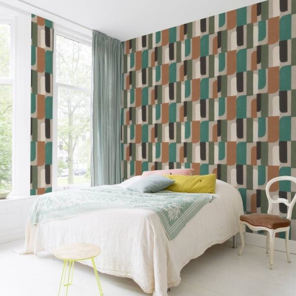 Tapete Braun, Greige, Grün, Schwarz, Anthrazit Rasch Vliestapete (330526)